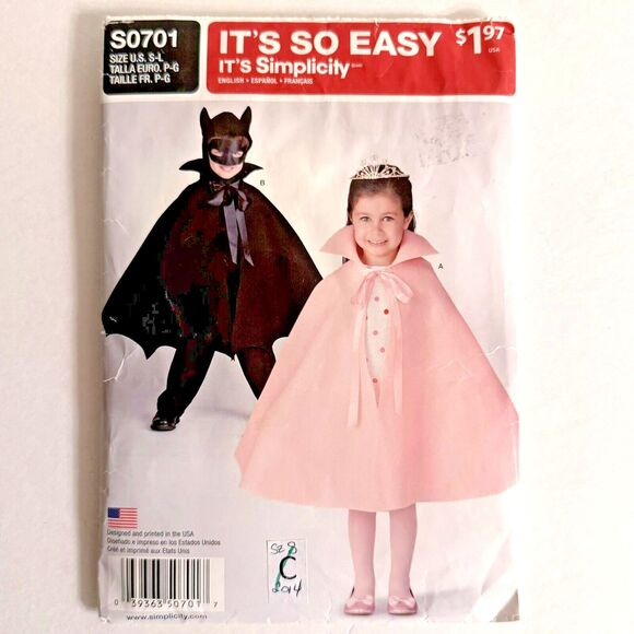 Simplicity Easy Sewing Patterns 0701 Kids Costume Pattern Batman Princess Size S - Picture 1 of 3